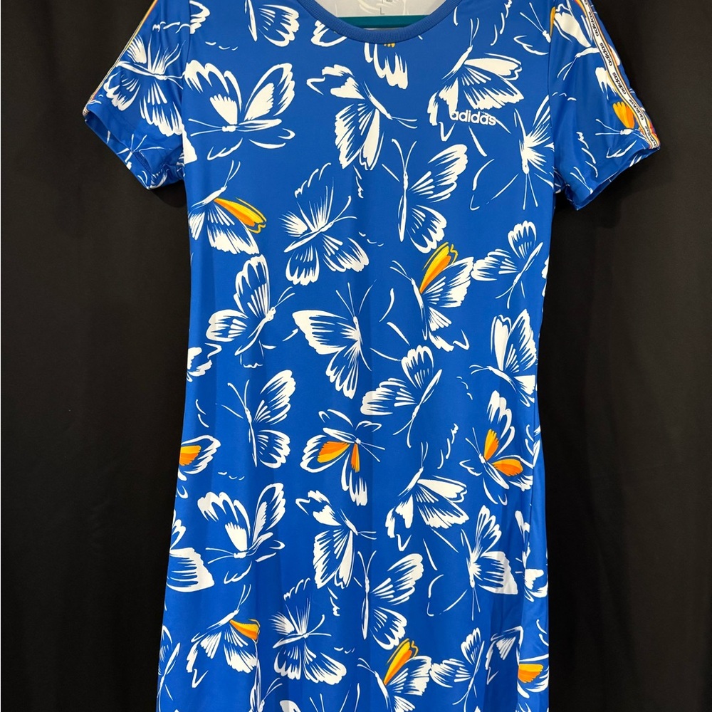 Adidas x FARM Rio Butterfly Print Athletic Dress Blue/White EI4825 Size L